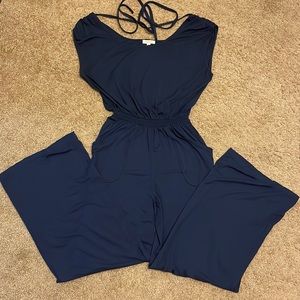 Navy cotton full length jumpsuit